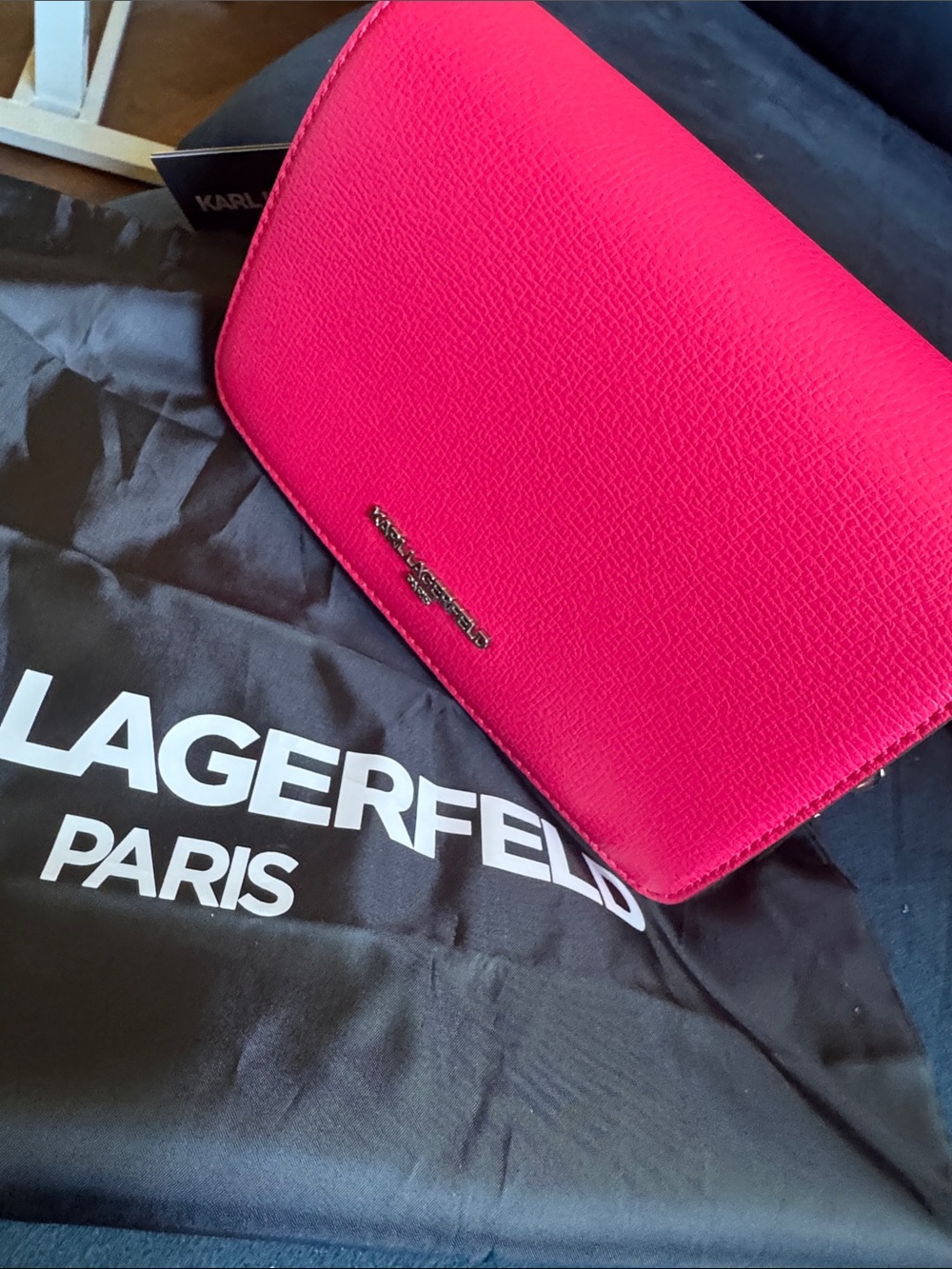 Karl Lagerfeld Hot Pink Leather Lourdes Crossbody - dust bag included - Picture 7 of 8
